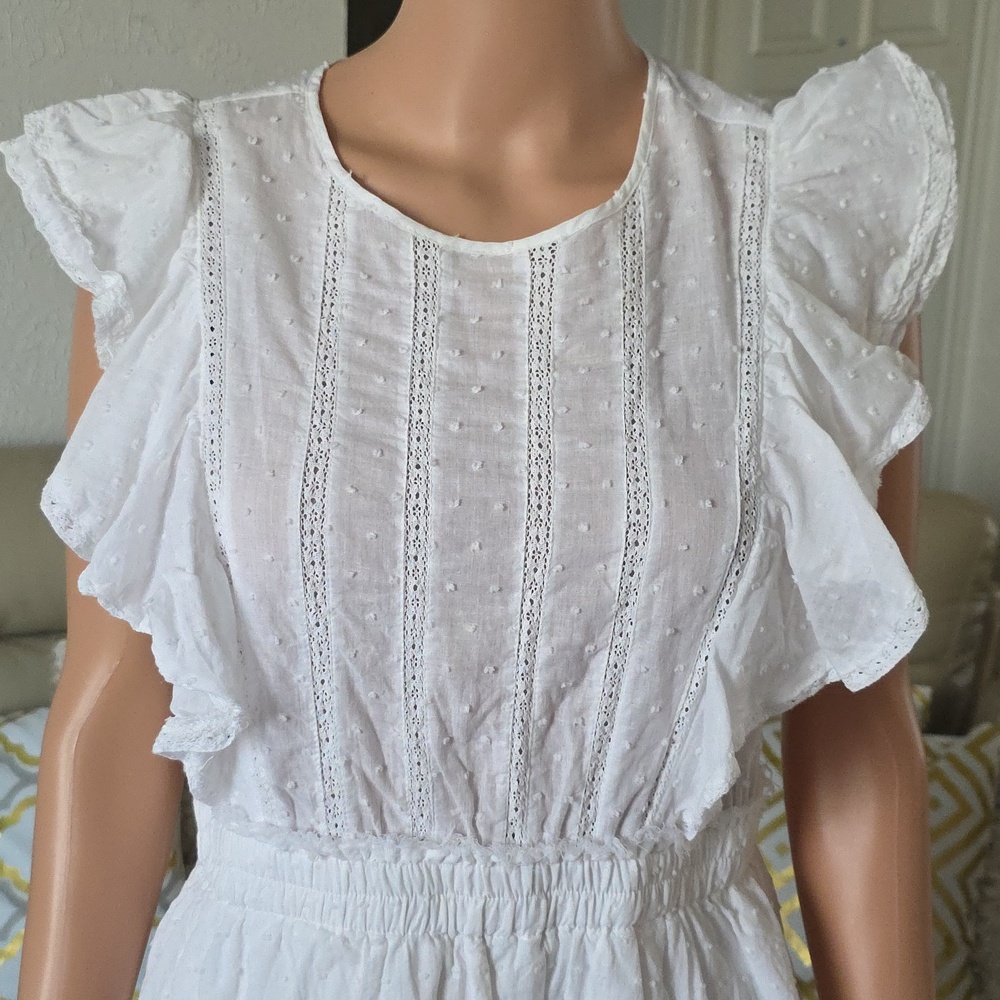 White Swiss Dot Ruffle Mini Dress - Picture 2 of 4